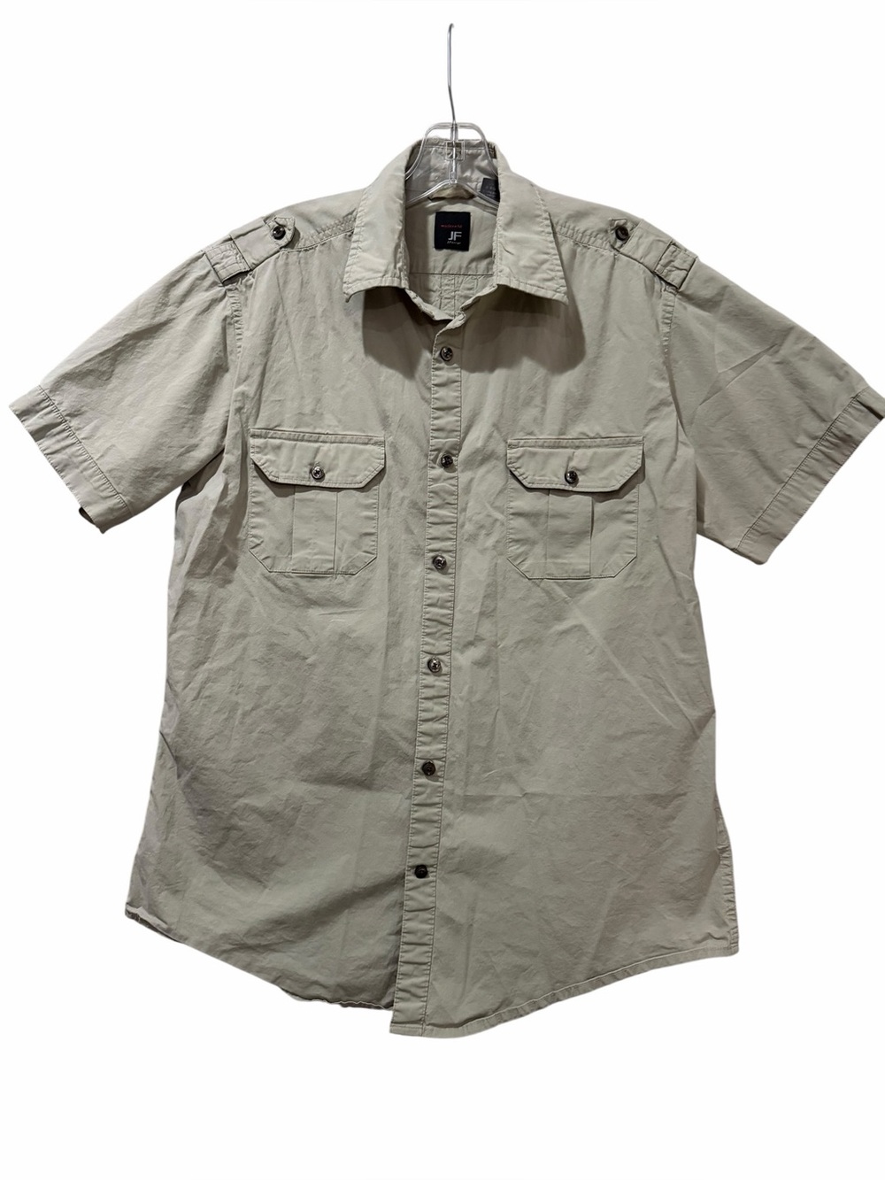 J. Ferrar Men's Large Short Sleeve Button Down Shirt Tan Cotton Blend B7